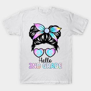 Hello 2nd Grade Messy Hair Bun Girl Back To School First Day T-Shirt